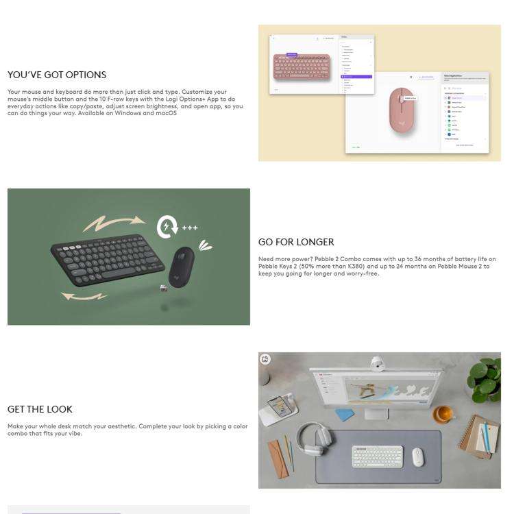  PEBBLE 2 COMBO Thin and Light Wireless Slim Bluetooth Keyboard and Mouse Set