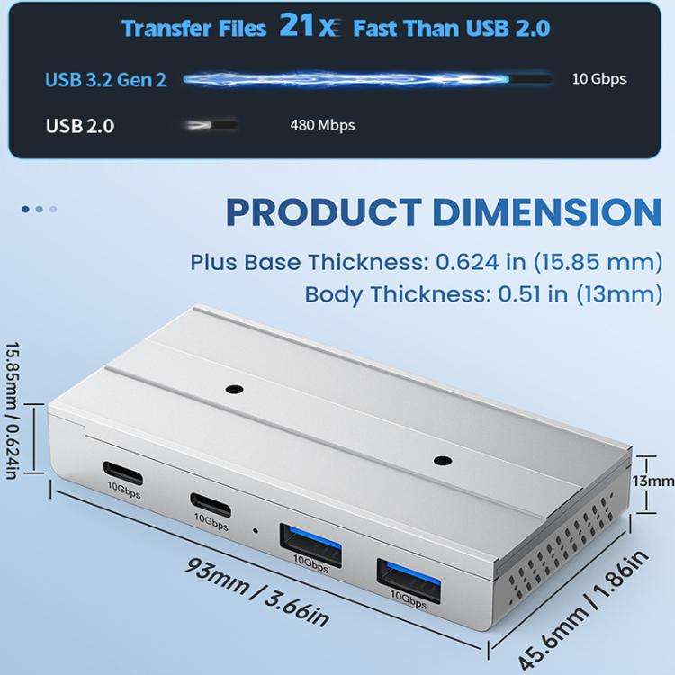 HST-2A2C 4 in 1 USB 3.2 10Gbps Detachable Magnetic Docking Station, HST-2A2C