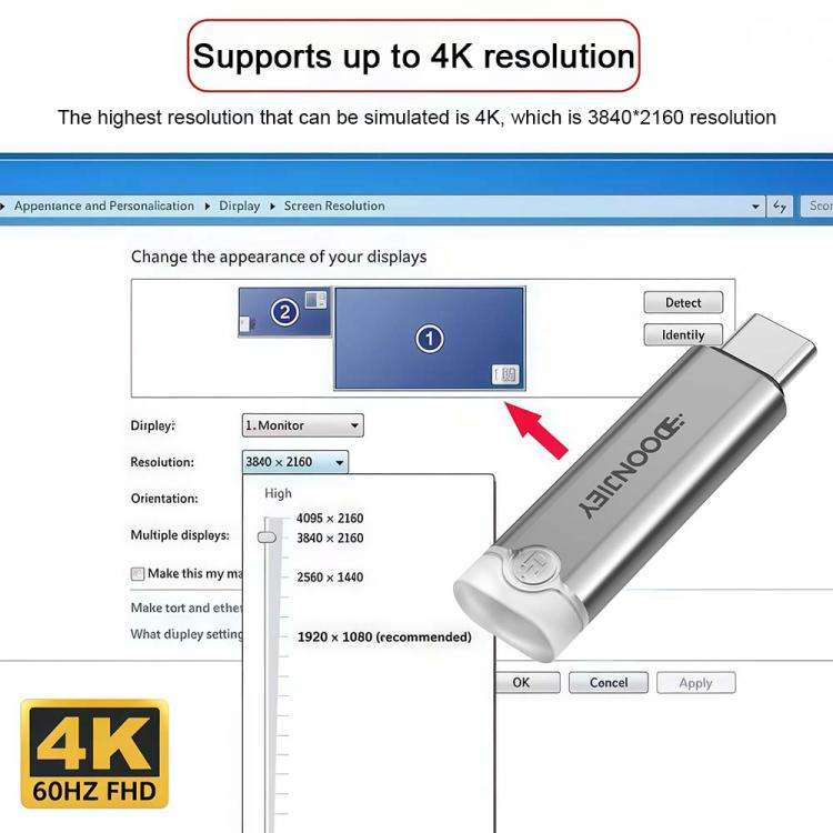 DOONJIEY USB-C / Type-C Interface Graphics Card Spoofer Virtual Monitor with Indicator Light, Typ...