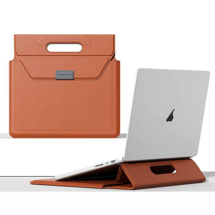 Handle Portable Laptop Briefcase PU Leather Laptop Sleeve with Foldable Stand, For 13 / 14 inch, ...