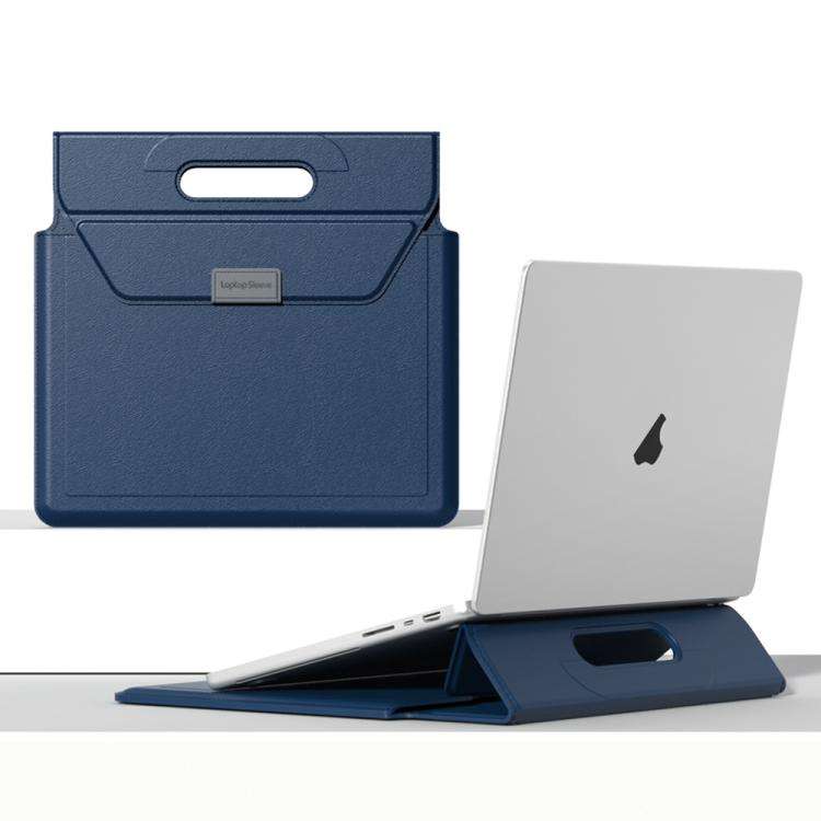 Handle Portable Laptop Briefcase PU Leather Laptop Sleeve with Foldable Stand, For 13 / 14 inch, ...
