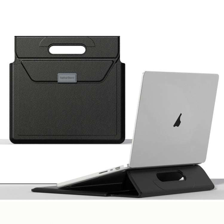 Handle Portable Laptop Briefcase PU Leather Laptop Sleeve with Foldable Stand, For 13 / 14 inch, ...