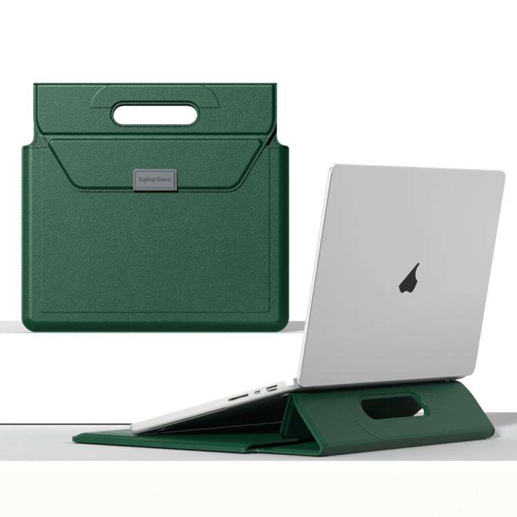 Handle Portable Laptop Briefcase PU Leather Laptop Sleeve with Foldable Stand, For 13 / 14 inch, ...