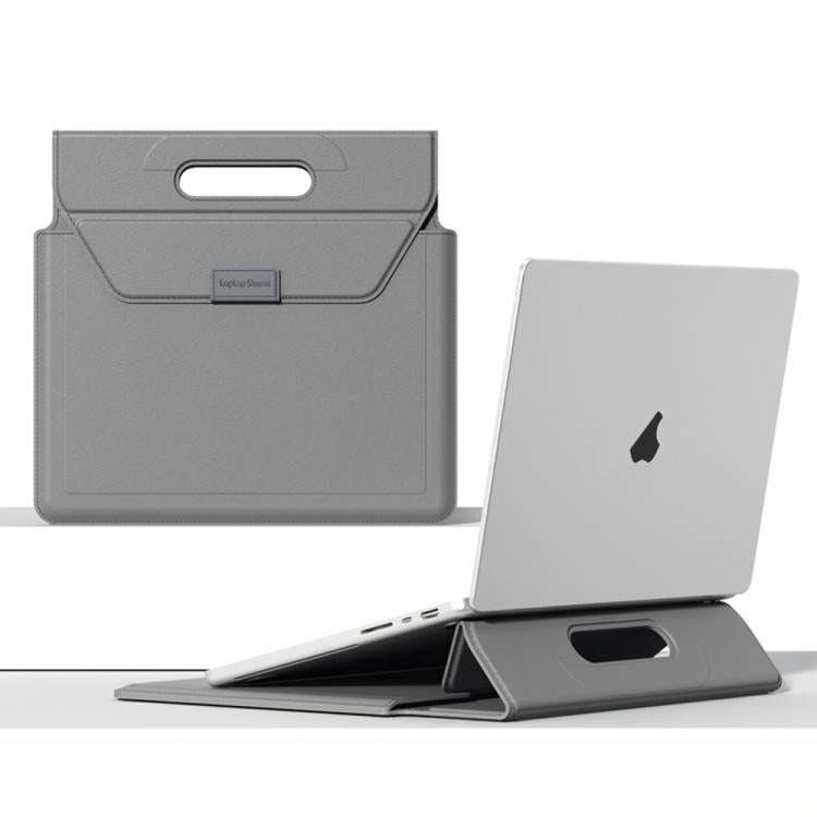 Handle Portable Laptop Briefcase PU Leather Laptop Sleeve with Foldable Stand, For 13 / 14 inch, ...