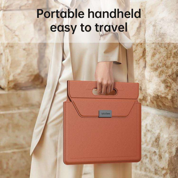 Handle Portable Laptop Briefcase PU Leather Laptop Sleeve with Foldable Stand, For 13 / 14 inch, ...