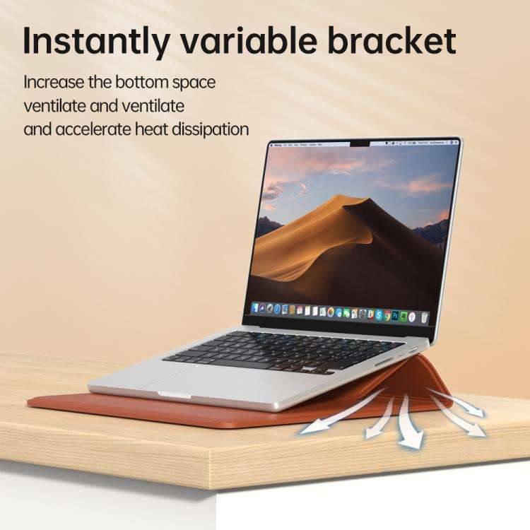 Handle Portable Laptop Briefcase PU Leather Laptop Sleeve with Foldable Stand, For 13 / 14 inch, ...