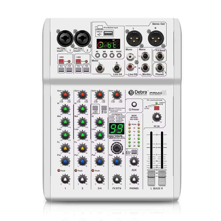 DEBRA PRMX-6 4-Channels Audio Mixer DSP Reverb for Live Recording, PRMX-6