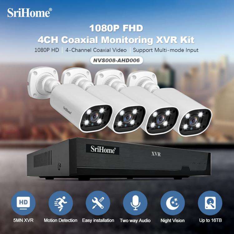SriHome NVS008-AHD006 2MP HD 4-CH XVR NVR Camera Network Video Recorder Kit, NVS008-AHD006 4-CH