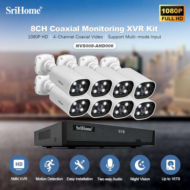 SriHome NVS008-AHD006 2MP HD 8-CH XVR NVR Camera Network Video Recorder Kit, NVS008-AHD006 8-CH