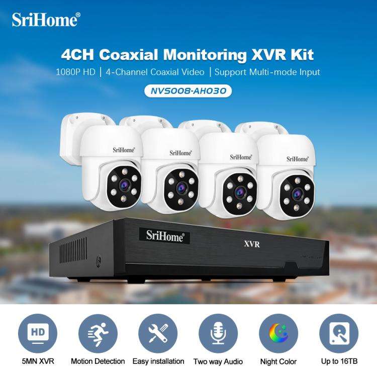 SriHome NVS008-AHD030 2MP HD 4-CH XVR NVR Camera Network Video Recorder Kit, NVS008-AHD030 2MP
