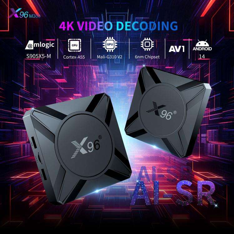 X96 M300 Android 14 Smart TV Box with Remote Control, Amlogic S905X5M Quad-Core, 4GB+32GB