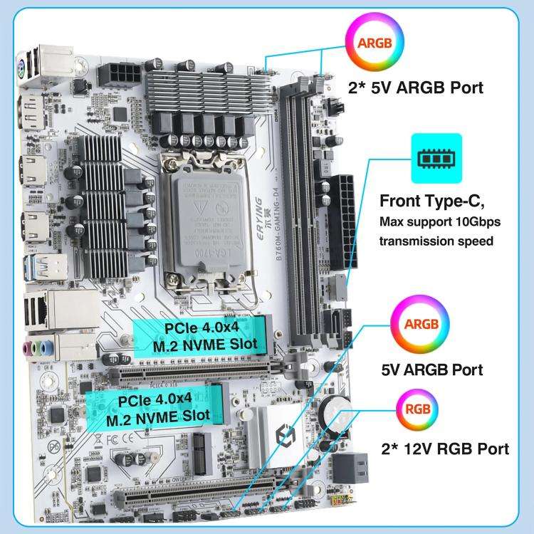 ERYING M-ATX B760M Gaming DDR4 RAM DIY Desktop Computer Motherboard, B760M