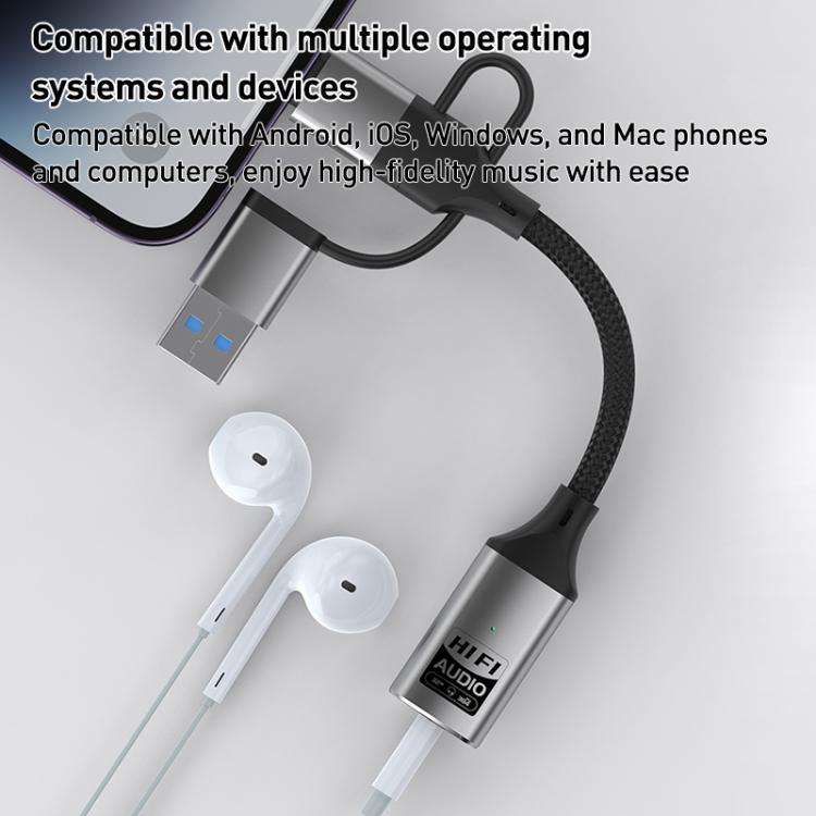 3 in 1 8 Pin, Type-C, USB to 3.5mm Multi-function External Sound Card