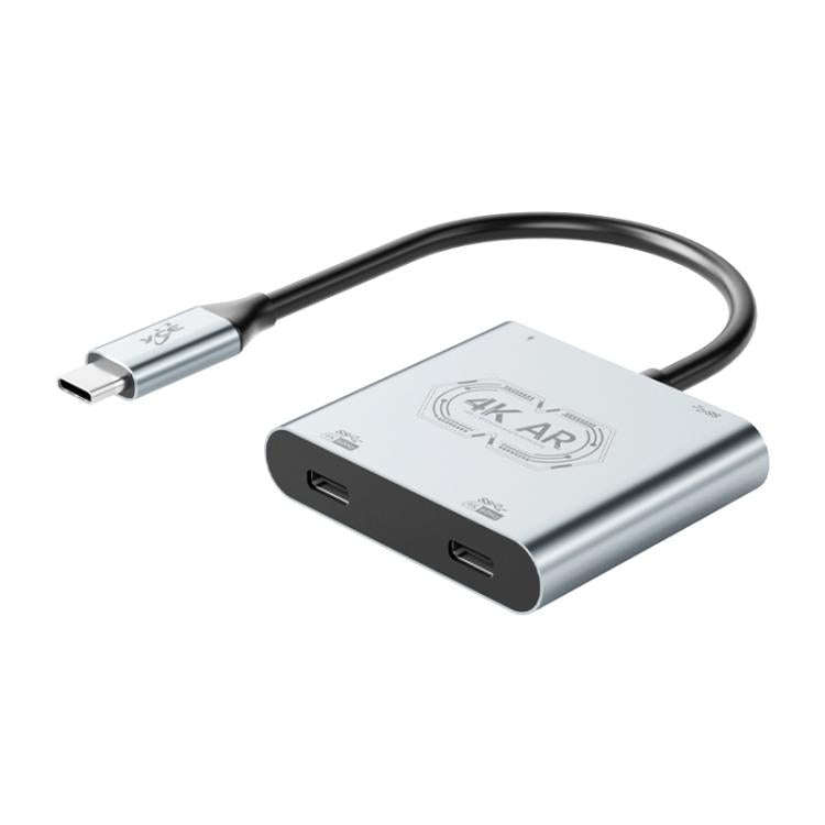 V77G 4K 60Hz USB-C / Type-C to Dual Type-C, PD 100W, USB 3.0 AR Glasses Charging Converter Adapter