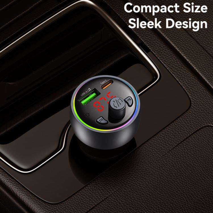 USAMS CC328 30W USB and Type-C Car Fast Charger Digital Display Bluetooth FM, CC328