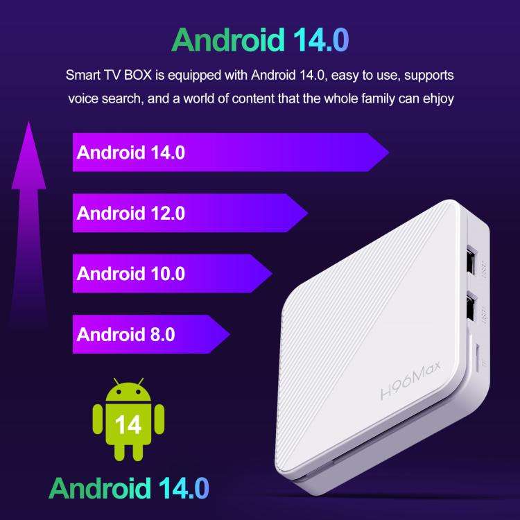 H96 Max H313 Android 14 Smart TV Set Top Box with Remote Control, ARM Cortex-A53 Quad Core, 2GB+8...