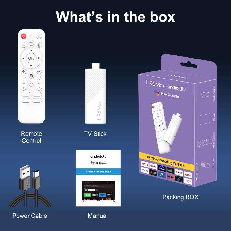 H96 Max H313 Android 14 Mini HD TV Stick with Remote Control, ARM Cortex-A53 Quad Core, 2GB+16GB,...