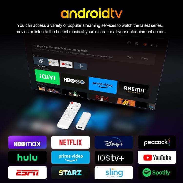 H96 Max H313 Android 14 Mini HD TV Stick with Remote Control, ARM Cortex-A53 Quad Core, 2GB+16GB,...