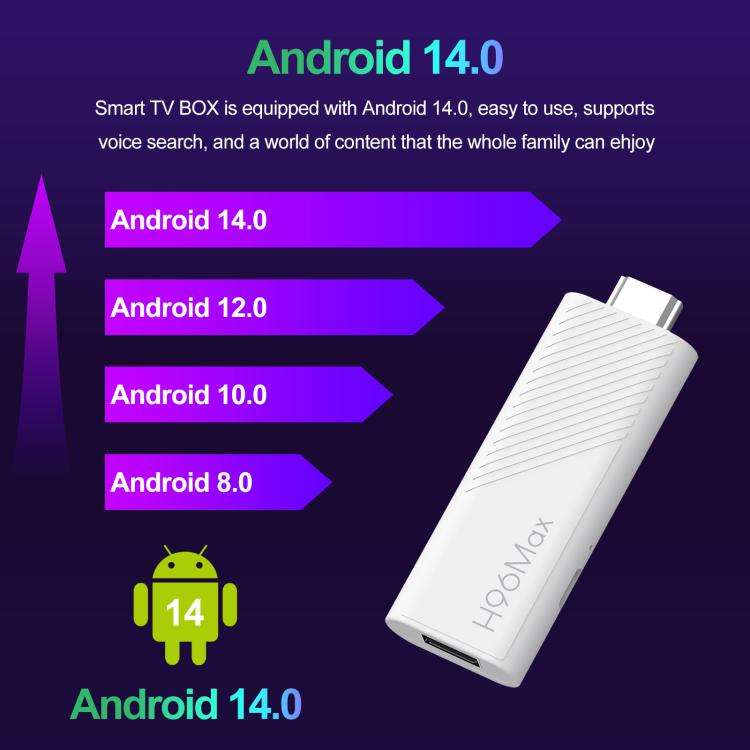 H96 Max H313 Android 14 Mini HD TV Stick with Remote Control, ARM Cortex-A53 Quad Core, 2GB+16GB,...