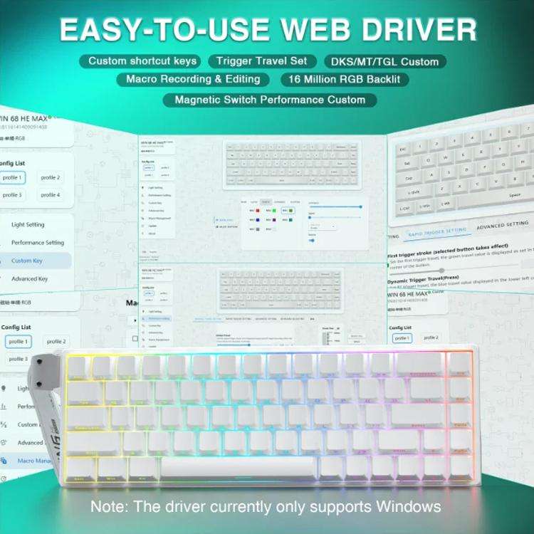 AULA WIN68HE Standard Version 68 Keys RGB Wired Keyboard, WIN68HE Side Printed White Grey Wood Ma...