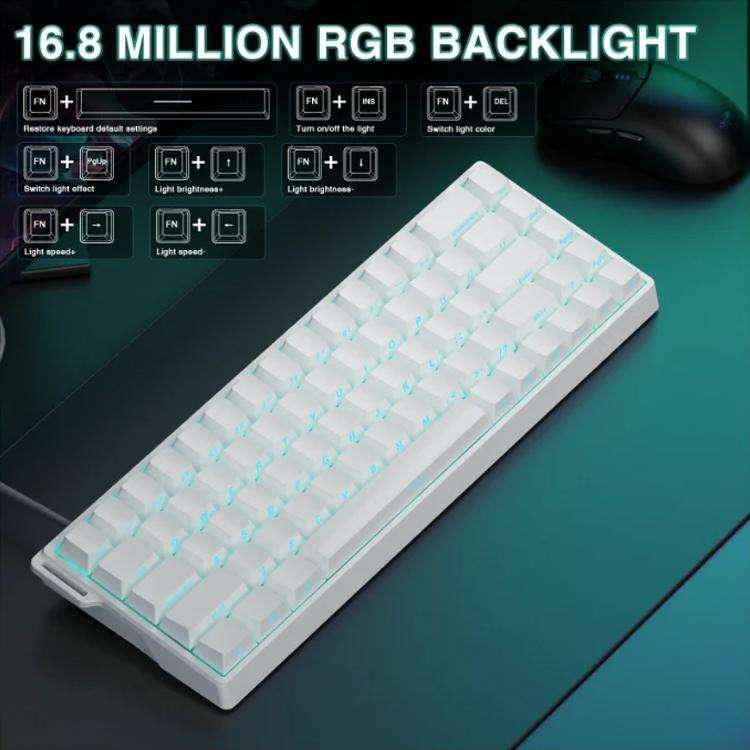 AULA WIN68HE Standard Version 68 Keys RGB Wired Keyboard, WIN68HE Side Printed White Grey Wood Ma...