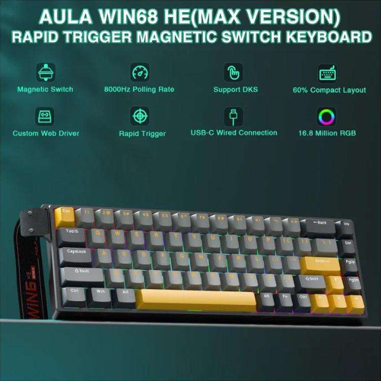 AULA WIN68HE MAX Version 68 Keys RGB Wired Keyboard, WIN68HE Dark+Light+Yellow Wing Chun Magnetic...
