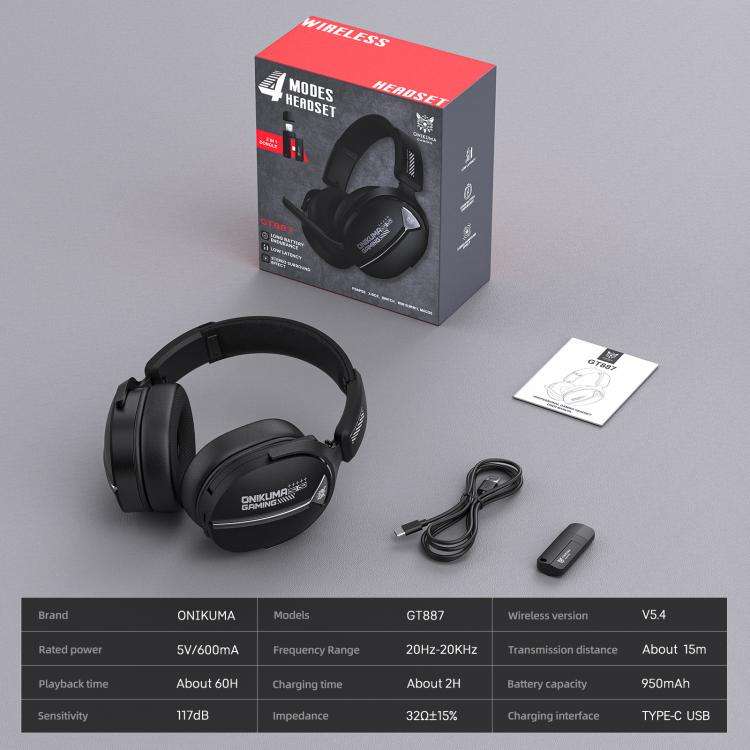 ONIKUMA GT887 Four-mode Bluetooth 2.4G Wired / Wireless Gaming Headset, GT887