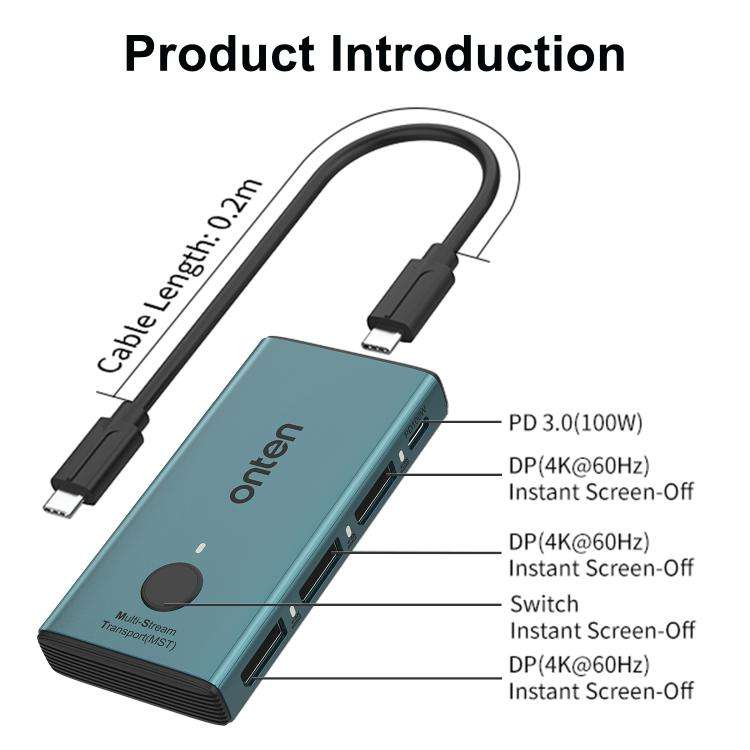 Onten UC935 USB-C / Type-C to DisplayPort, PD100W Portable DP Adapter with Instant Screen-Off, UC935