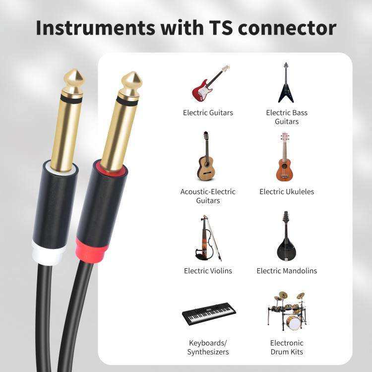 2 RCA to 2x6.35mm Male Mixing Consoles Audio Connection Cables, 1.5m, 3m, 5m