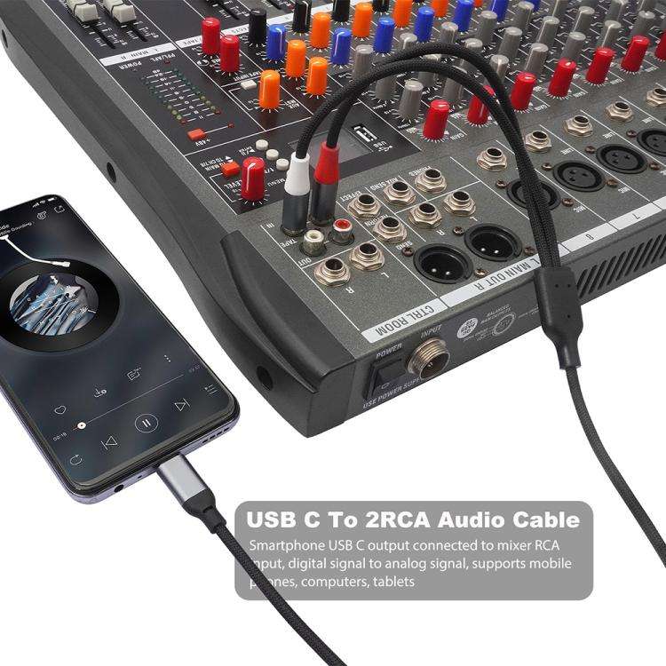 24-bit Type-C to Dual RCA Male Audio Decoding Cable, 1m, 2m, 3m