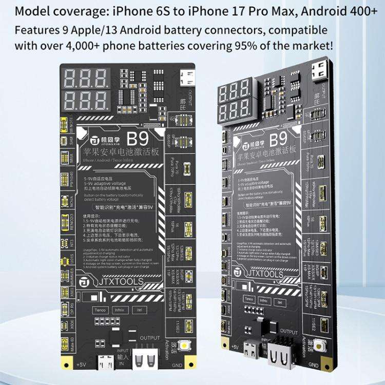 JTX B9 5-9V Battery Charging Activation Board for iPhone 6S-17 Pro Max (without 16e) & Android, J...
