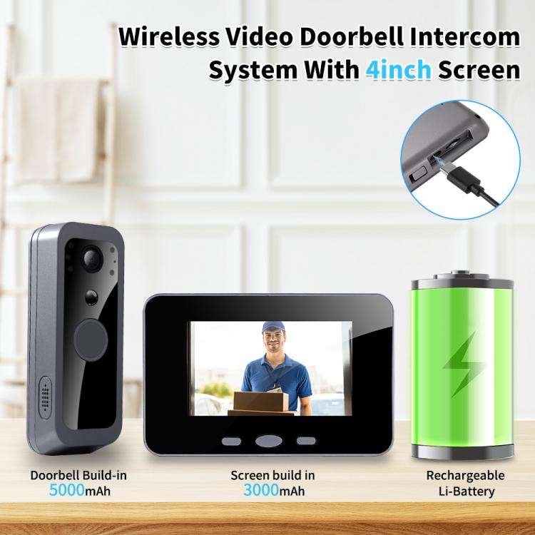 RH-TPD10-W 4 inch IPS Screen Tuya Smart Two-Way Audio Intercom WiFi Video Doorbell