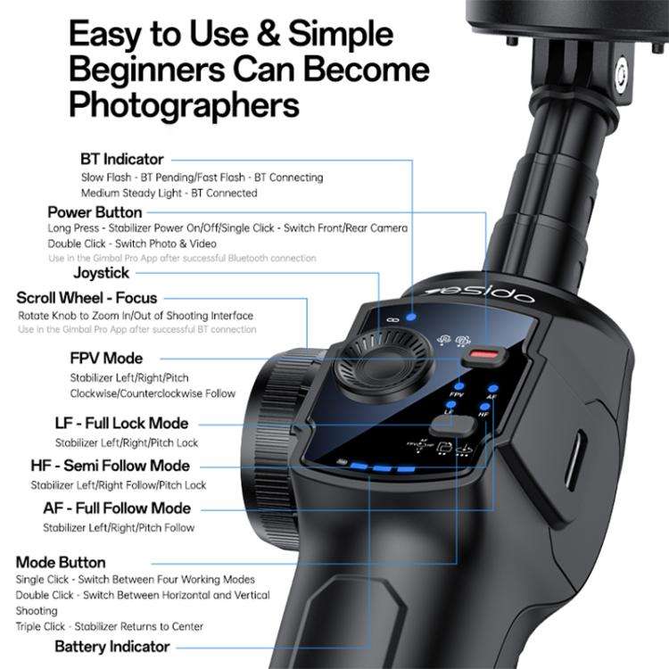 Yesido SF32 Pro Telescopic 3-Axis Gimbal Selfie Stick with AI Module, SF32 Pro