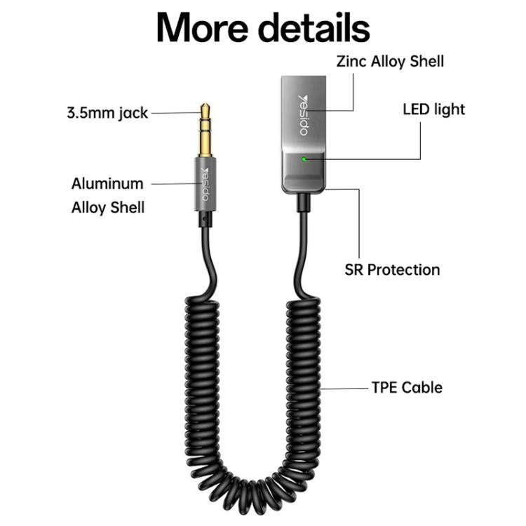Yesido YAU82 AUX 3.5mm Car Bluetooth 5.0 Audio Adapter, YAU82