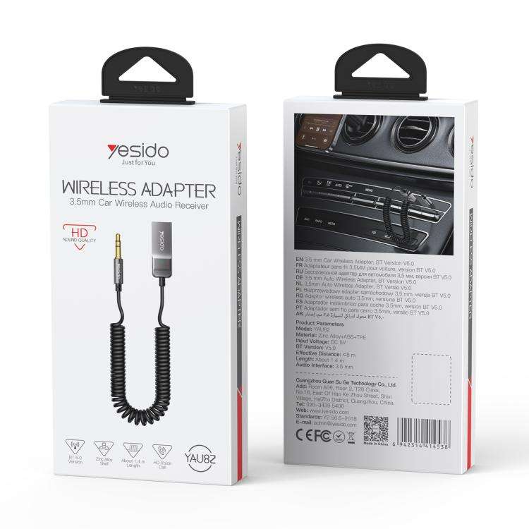 Yesido YAU82 AUX 3.5mm Car Bluetooth 5.0 Audio Adapter, YAU82