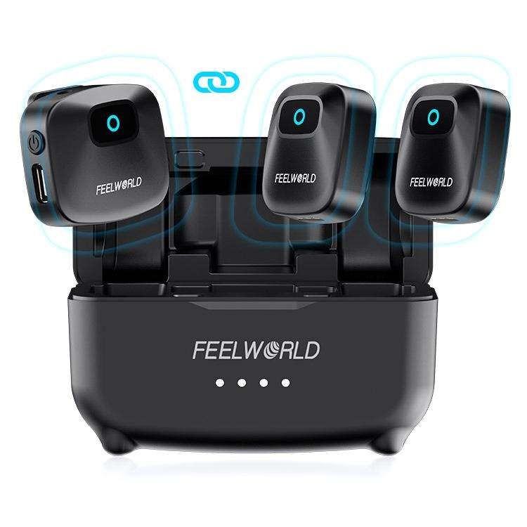 FEELWORLD LM1 Wireless Lavalier Microphone for Phone Computer Camera, 2TX + 1RX + Charging Case