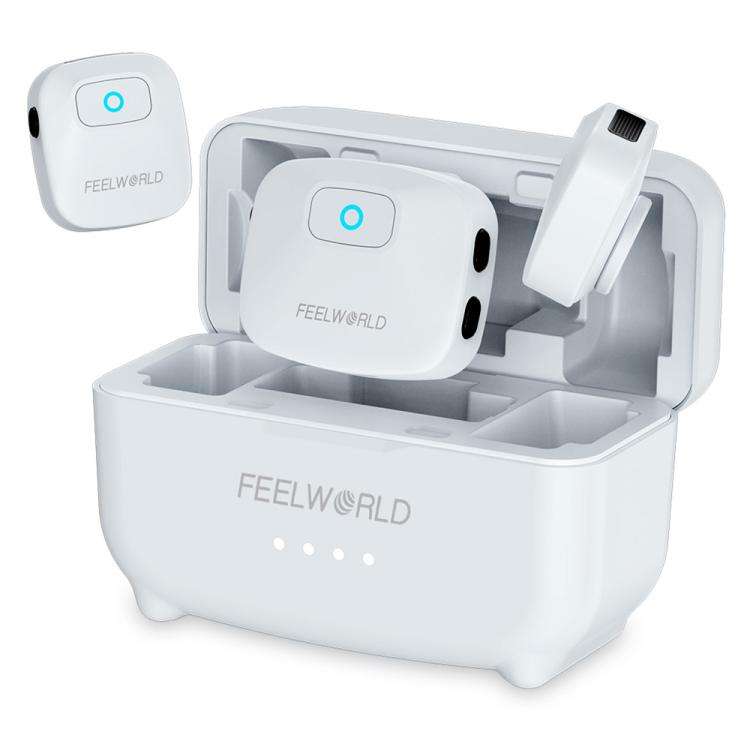 FEELWORLD LM1 Wireless Lavalier Microphone for Phone Computer Camera, 2TX + 1RX + Charging Case