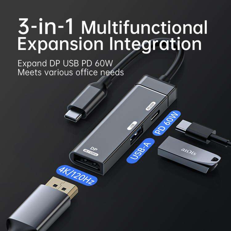 60W Type-C to Type-C, USB-A, 4K DisplayPort HUB Docking Station, Type-C to Type-C+USB+DP