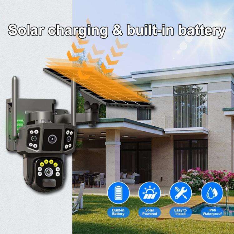 V380 Pro 3MP Panoramic Dual Lens Wireless WiFi Solar Powered Surveillance Camera