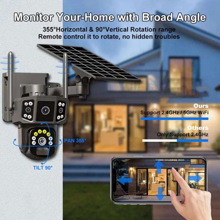 V380 Pro 3MP Panoramic Dual Lens Wireless WiFi Solar Powered Surveillance Camera