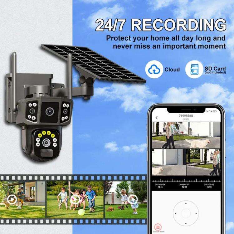 V380 Pro 3MP Panoramic Dual Lens Wireless WiFi Solar Powered Surveillance Camera