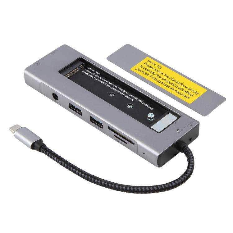 8 in 1 HUB USB-C to M.2 SSD Enclosure + HDTV + 2 x USB 3.2+ Audio + PD + SD/TF Card Reader, 8 in ...