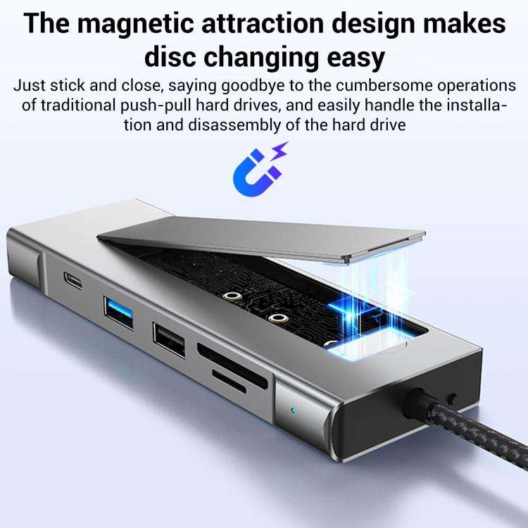 8 in 1 HUB USB-C to M.2 SSD Enclosure + HDTV + 2 x USB 3.2+ Audio + PD + SD/TF Card Reader, 8 in ...