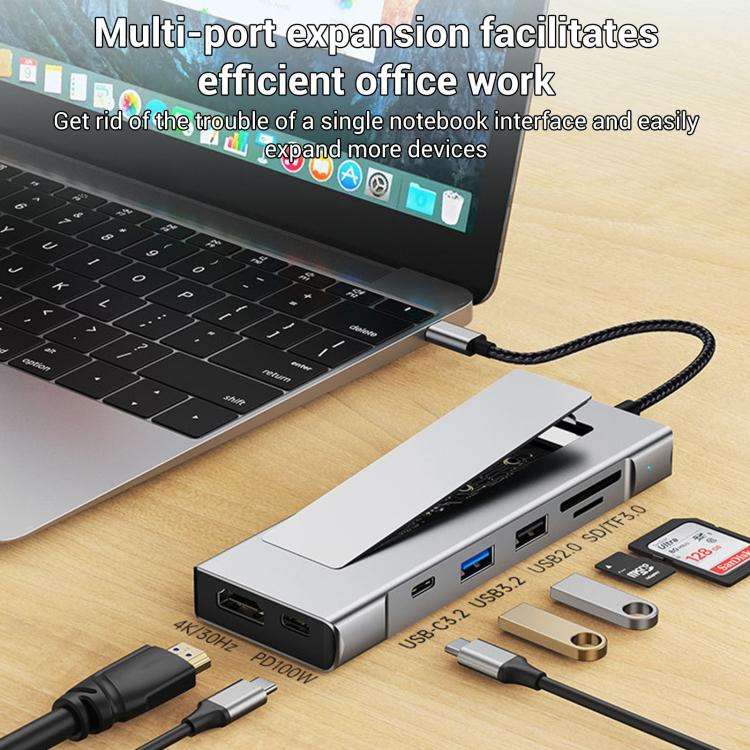 8 in 1 HUB USB-C to M.2 SSD Enclosure + HDTV + 2 x USB 3.2+ Audio + PD + SD/TF Card Reader, 8 in ...