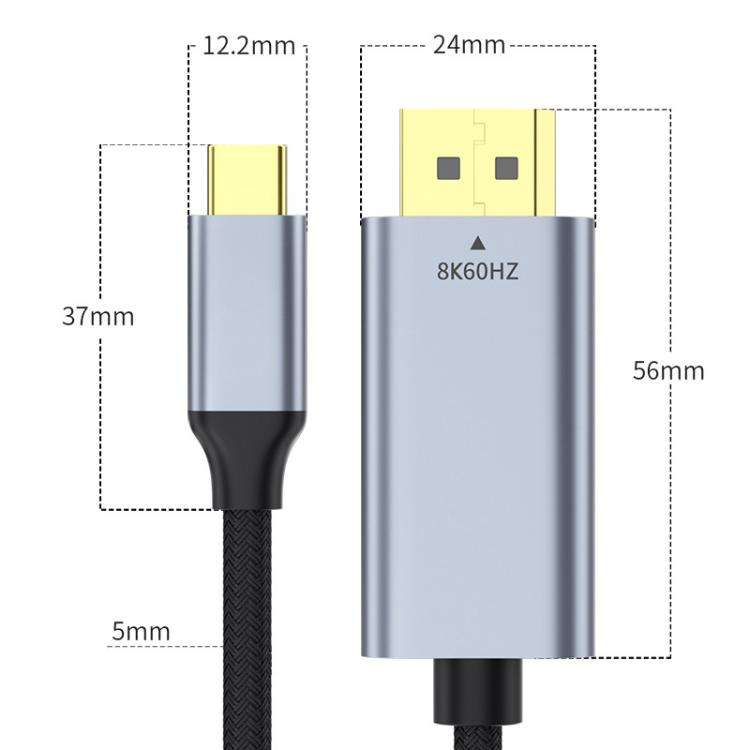 Type-C to DisplayPort 1.4 Ultra HD 8K Video Adapter Braided Cable, 1m, 2m, 1m 8K Bidirectional, 1...