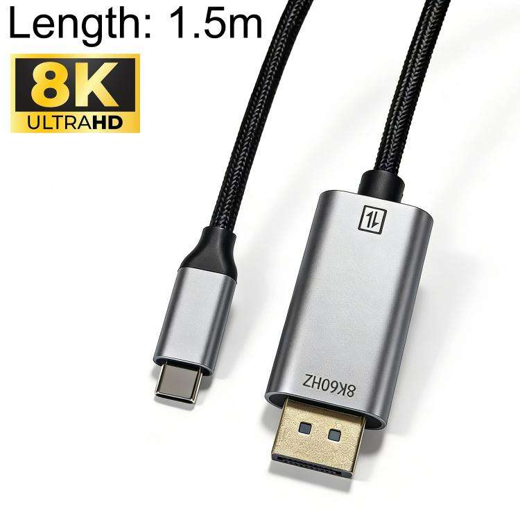 Type-C to DisplayPort 1.4 Ultra HD 8K Video Adapter Braided Cable, 1m, 2m, 1m 8K Bidirectional, 1...