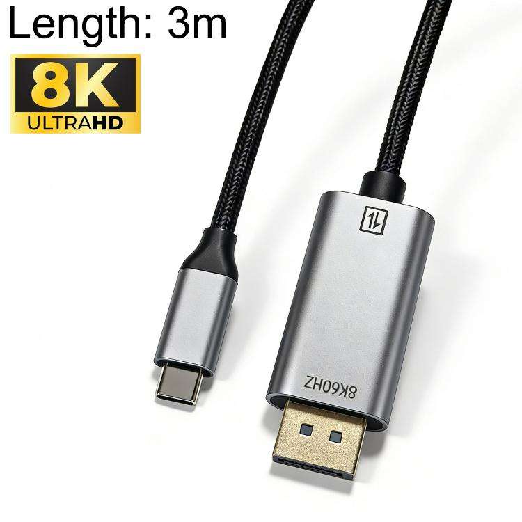 Type-C to DisplayPort 1.4 Ultra HD 8K Video Adapter Braided Cable, 1m, 2m, 1m 8K Bidirectional, 1...