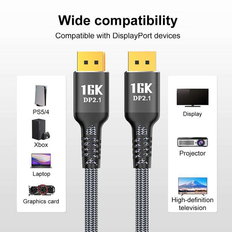 WG235 DP2.1 to DP2.1 16K 30Hz HD Video Adapter Cable, 1m, 1.5m, 2m, 3m, 5m