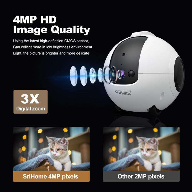SriHome DH013 Plus 4MP Smart Pet Robot Camera with Auto-Charging Dock, US Plug, UK Plug, EU Plug,...