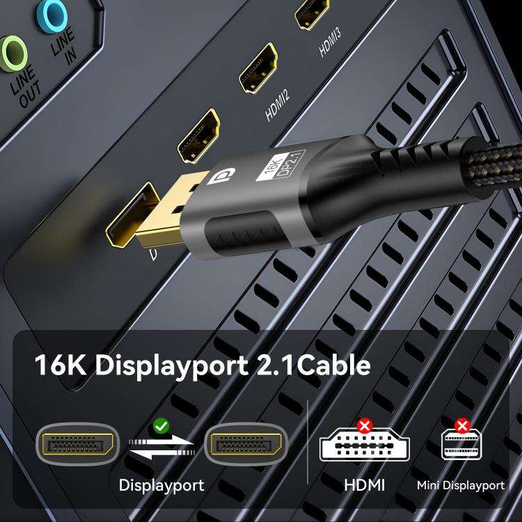 WG230 8K 120Hz DP2.1 to DP2.1 High Bandwidth High Refresh Rate Video Cable, 1m, 2m, 3m